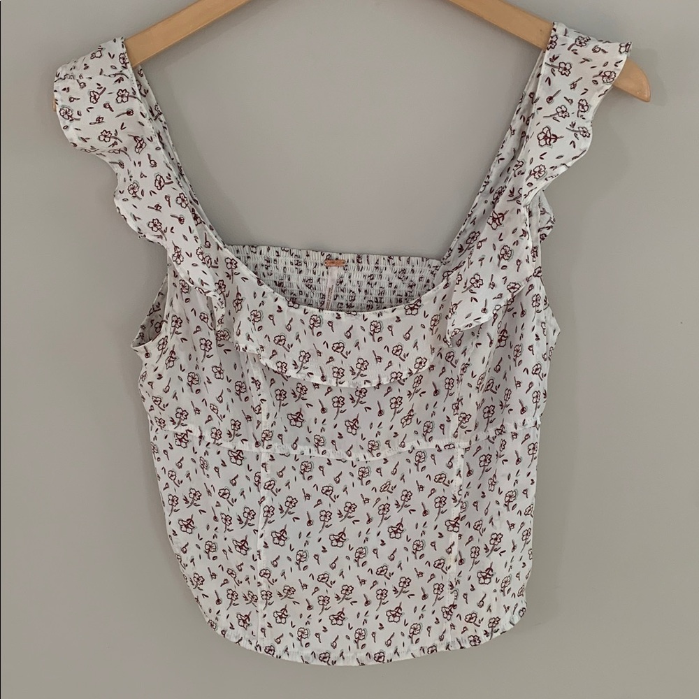 Free People Stay With You Floral Print Satin Ruffle Tank Top Size Medium